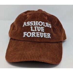 Assholes*s Live Forever Brown Corduroy Adjustable Strap Dad Hat Streetwear